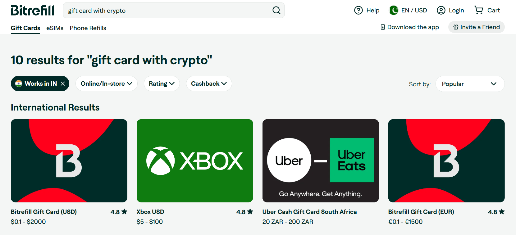 Official Bitrefill platform imagery representing digital gift-card purchases with crypto